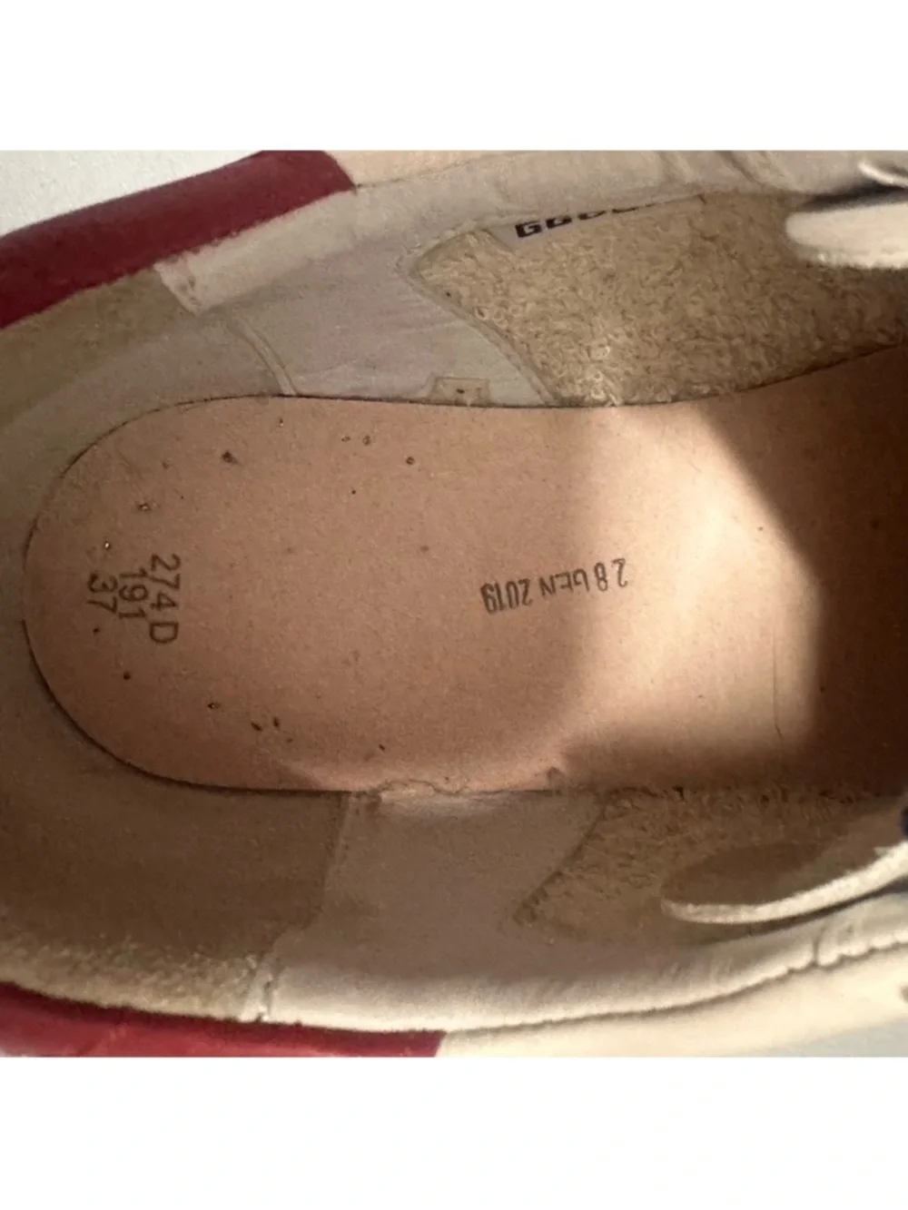 Golden Goose Style White Leather Sneakers with Blue Glitter Star & Red Heel - Picture 11 of 11